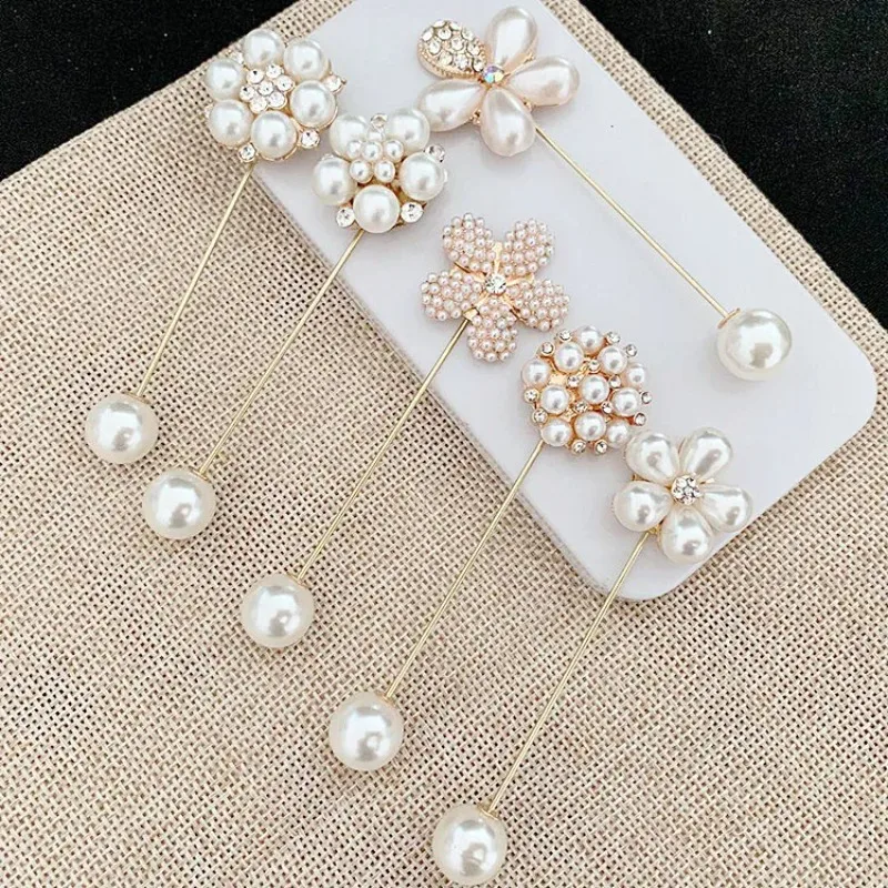 Flor pérola cristal strass broches pinos agulha longa camisola casaco cardigan acessórios de roupas fixas diy jóias descobertas