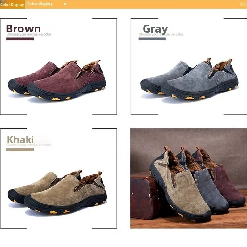 

Men's Casual Cotton Outdoor oes Autumn Winter Comfortable Breathable round Toe Rubber Outsole Leather Upper Slip-On oes