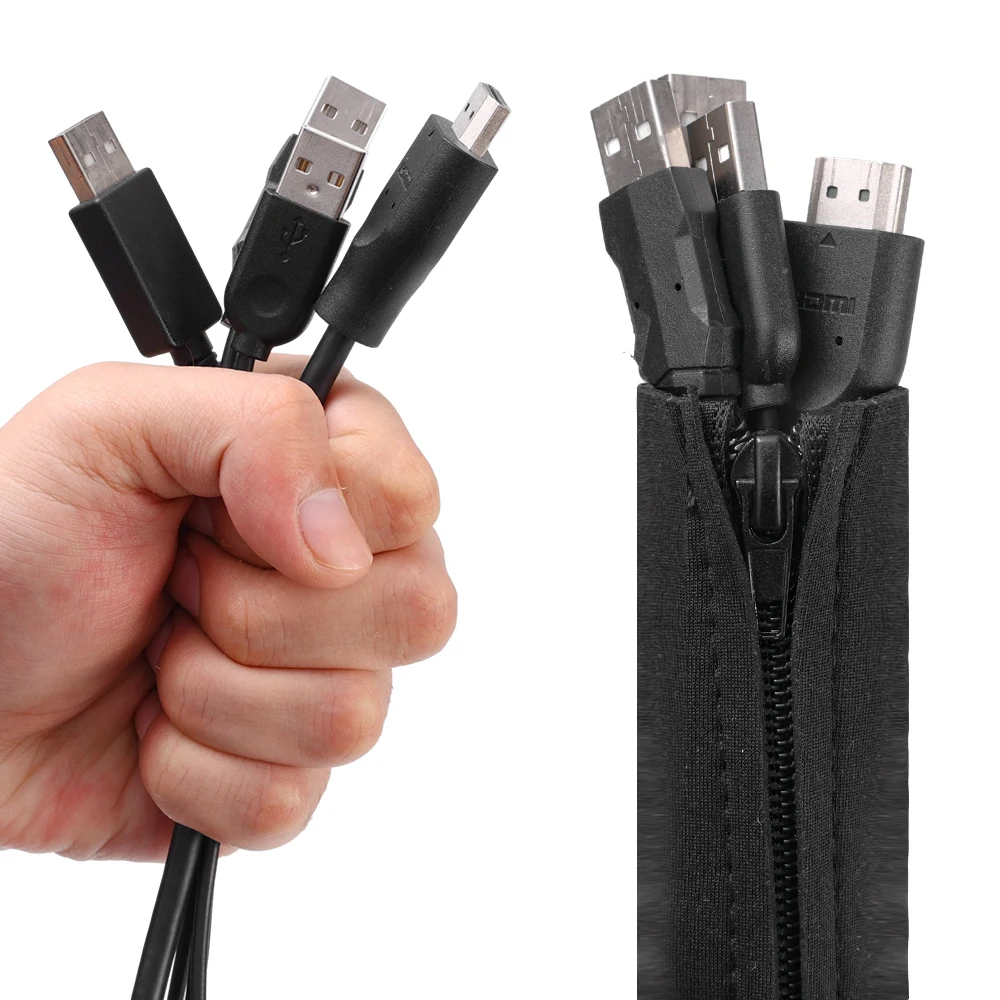 3/1pcs Zipper Cable Sleeve with Hook Loop Ties Flexible Wire Cable Management Protector Cable Organizer For Computer PC TV Lines