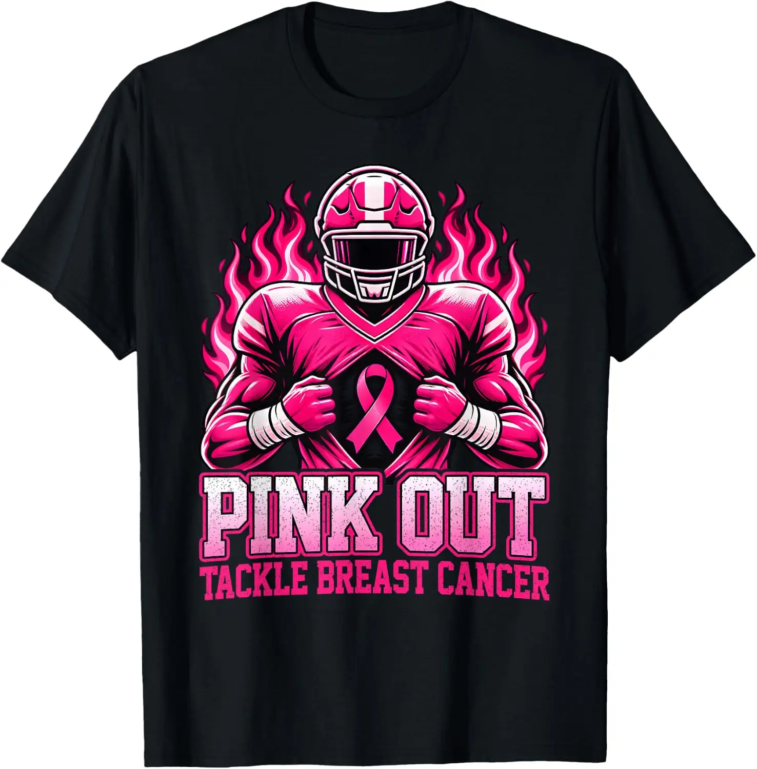 Football Pink Out Tackle Breast Cancer Men Women Boys Kids T-Shirt Breathable, heavyweight pure cotton short-sleeve top—stylish, plus-size, and suitable for year-round wear with a sporty, casual vibe