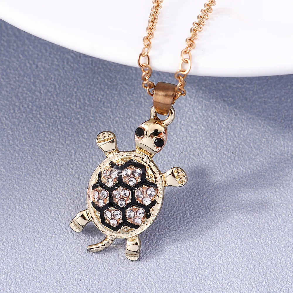 Aihua Fashion Crystal Turtle Necklaces Gold Color Tortoise Ocean Pendant Necklace Jewelry For Women Girl Birthday Day Gifts