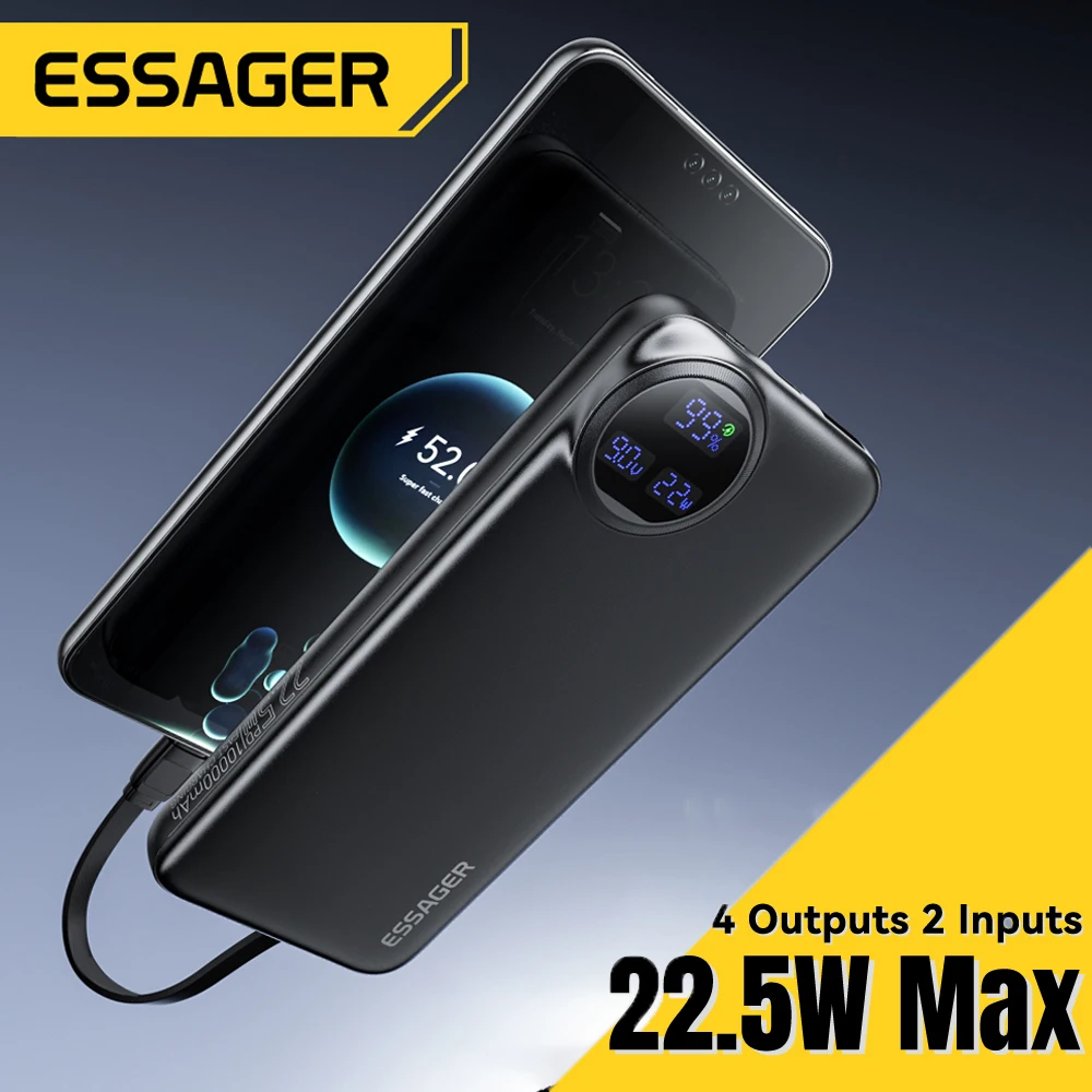 

Essager 20000 мАч Power Bank 10000 мАч 22,5 Вт PD Портативная внешняя батарея с быстрой зарядкой для iPhone 16 15 Samsung Huawei Xiaomi iPad