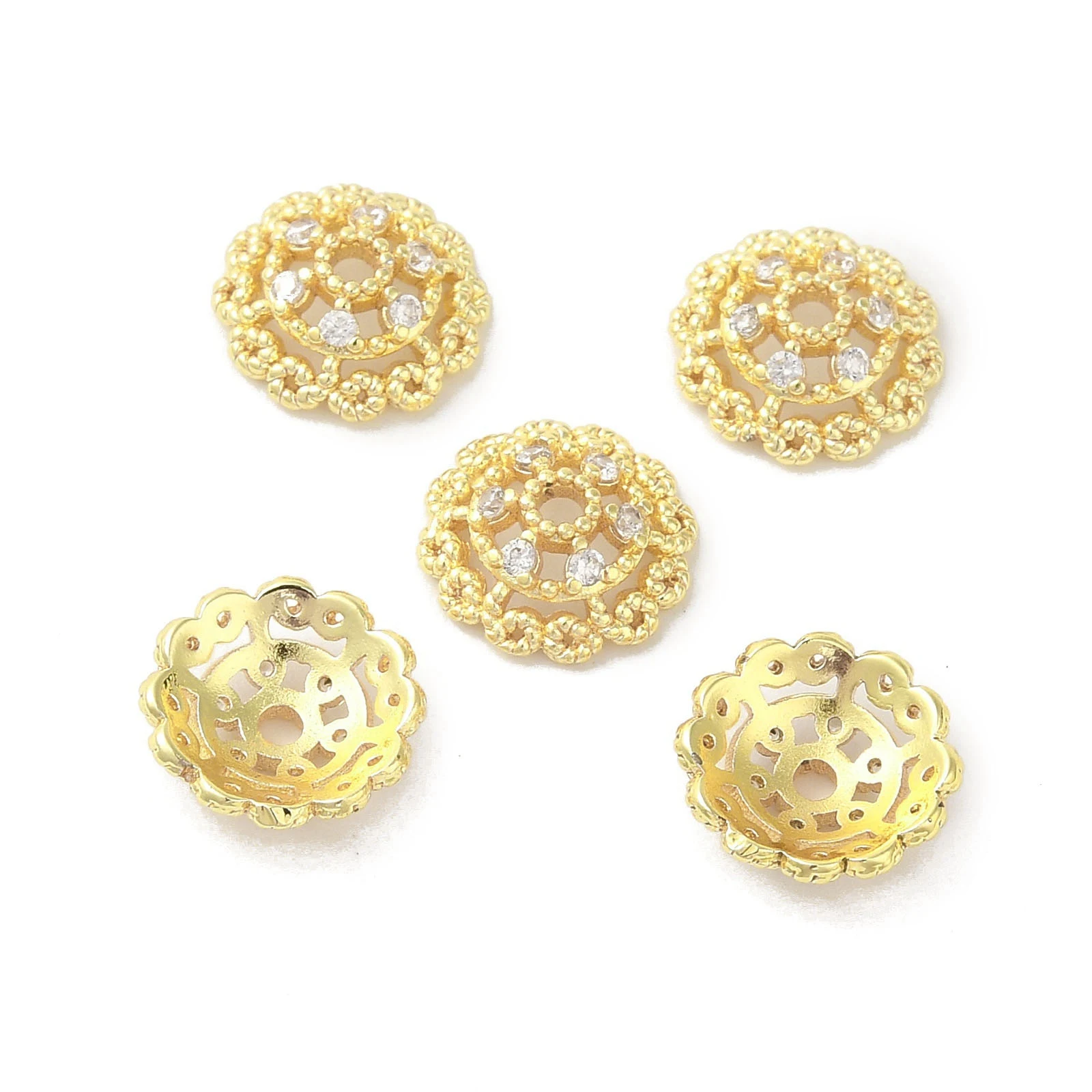 

30pcs Brass Beads Caps Clear Cubic Zirconia Hollow Flower Beads Caps End Beads For Bracelet DIY Accessories 10x10x3.5mm ﻿