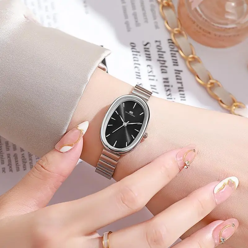 Forest style oval small plate bamboo knot steel strip watch student mesh belt watch for boys quartz watch for small freshness