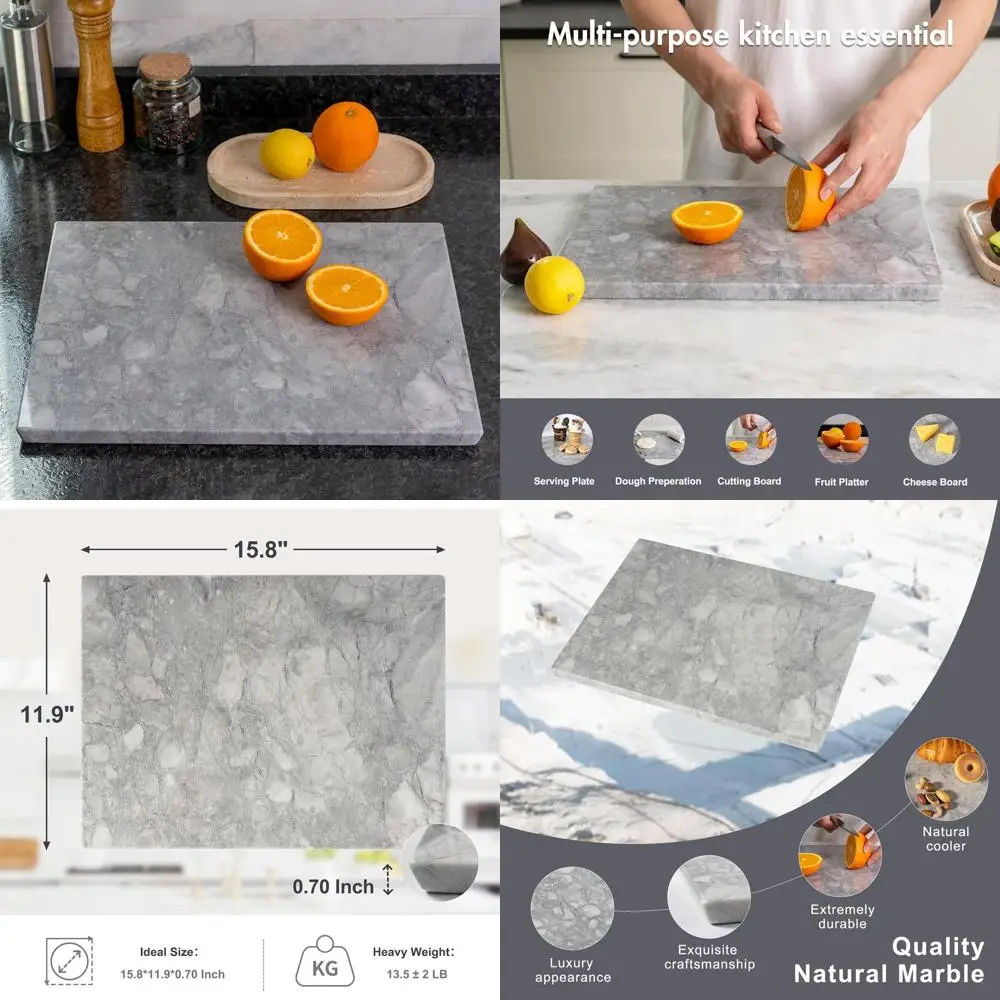 

16 x 12 Natural Rectangular Marble Cutting Board - Ideal for Pastry, Cheese, Charcuterie & Home Decor