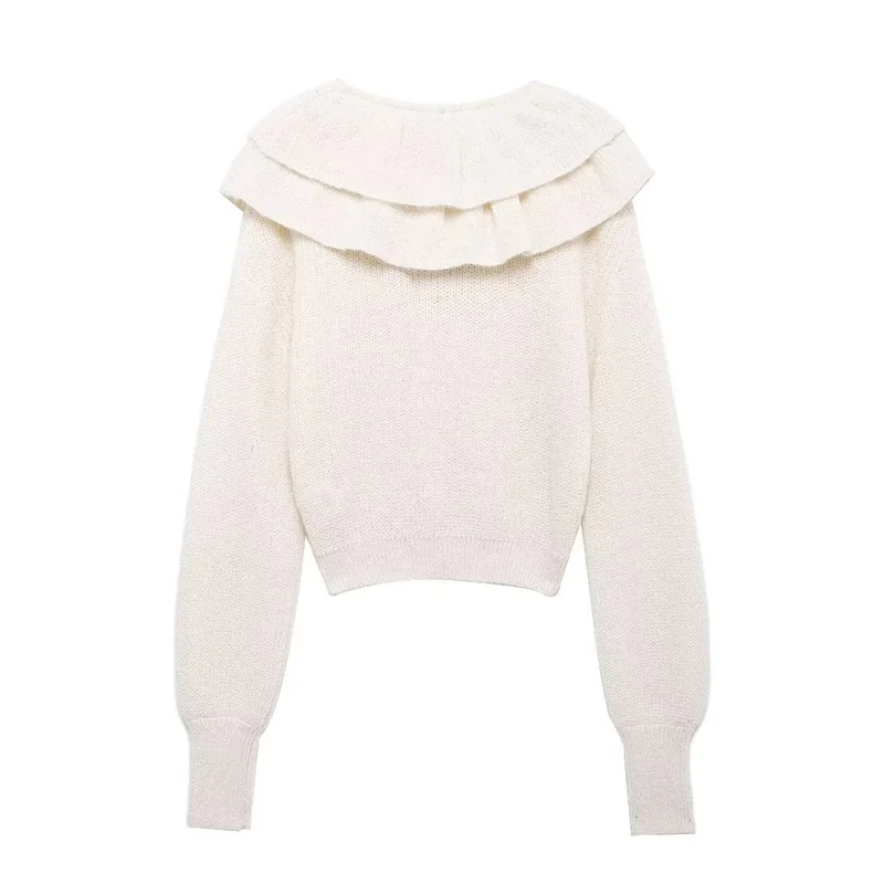 Autumn Women's Knitwear Tops 2024 Fashion Long-Sleeved Cascading Decorative Collar Pullover Sweater Elegant Women's Sweater