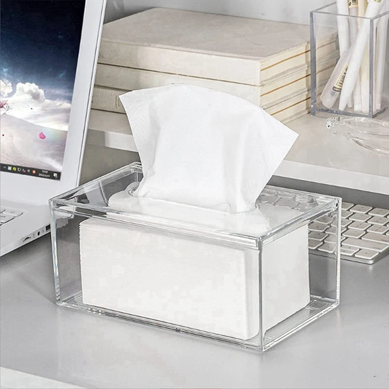 Acrylic Tissue Box Rectangular Transparent Tissue Box for Office, Home Bathroom Restaurant Lavatory Occasions-A79M