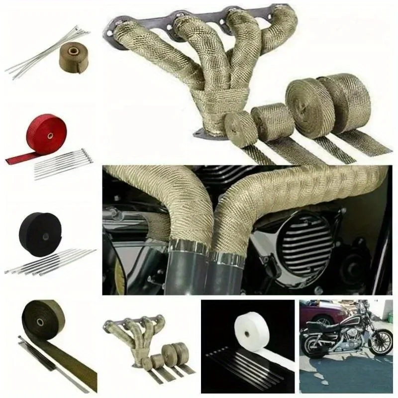 

5M Motorcycle Auto Exhaust Thermal Tape Header Heat Wrap Manifold Insulation Roll Resistant with 4 Stainless Ties
