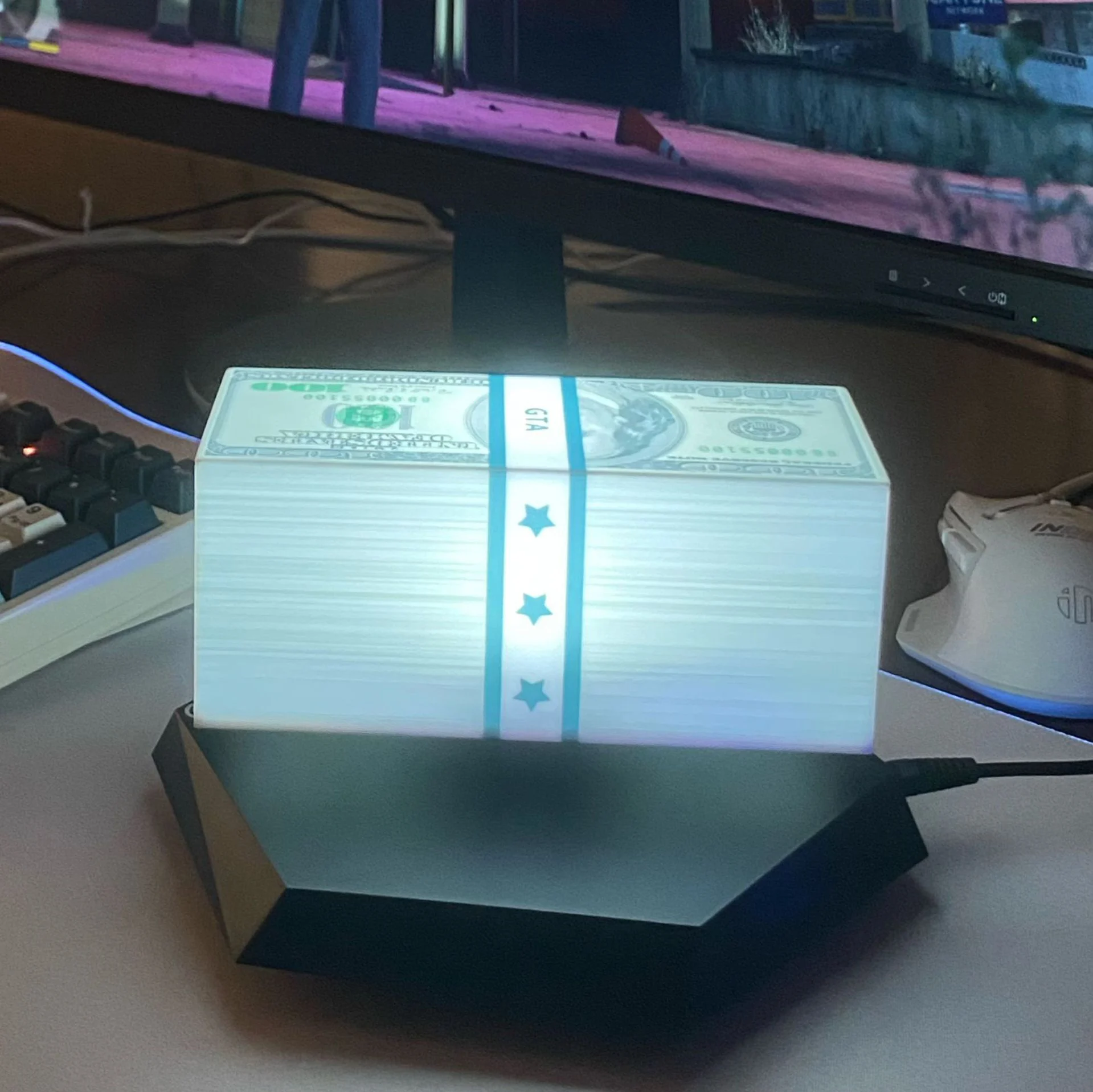 360° Levitating Dollars Magnetic Levitation Free Rotation Floating Dollars Night Light Creative Gift Office Bedroom Home Decor