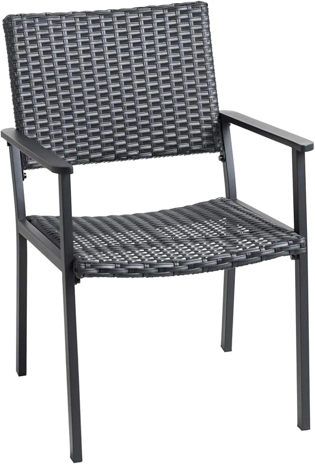 Outdoor Dining Chair for Outside Patio Table, Metal Frame, Black All Weather Wicker