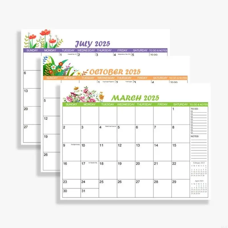 Q1JC 2025 الحائط التقويم المعلق الشهري المراجع 18 شهر