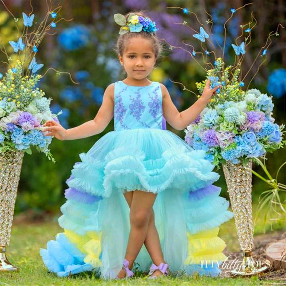 Flower Girl Dress Color Sleeveless Tulle Lace Layered Princess Ball First Communion Dresses Kids Surprise Birthday Present