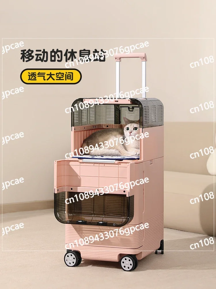 Pet Out Small Trolley Double Layer Removable Cat Aviation Trolley Suitcase Small Dog Car