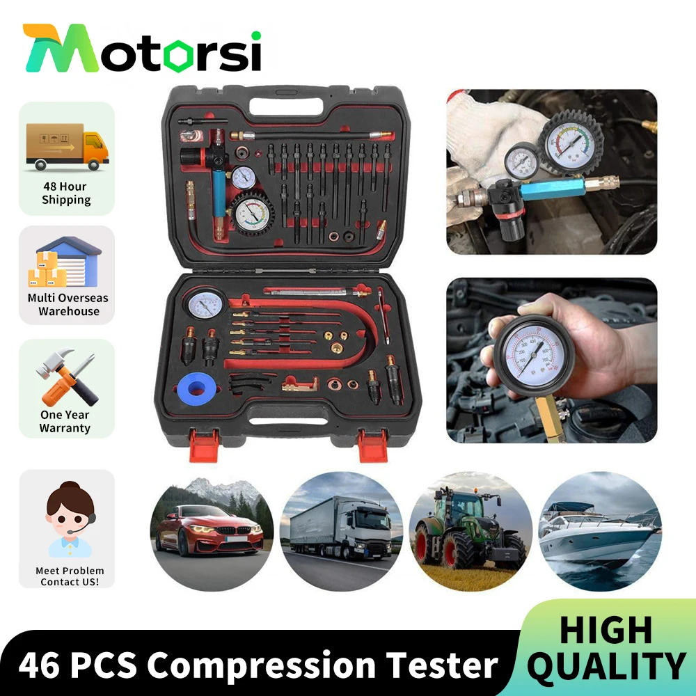 Motorsi 46 pièces testeur de Compression Kit de test de fuite testeur de Compression de cylindre pour tester HDi, TDCi, moteurs à essence de buse de pompe