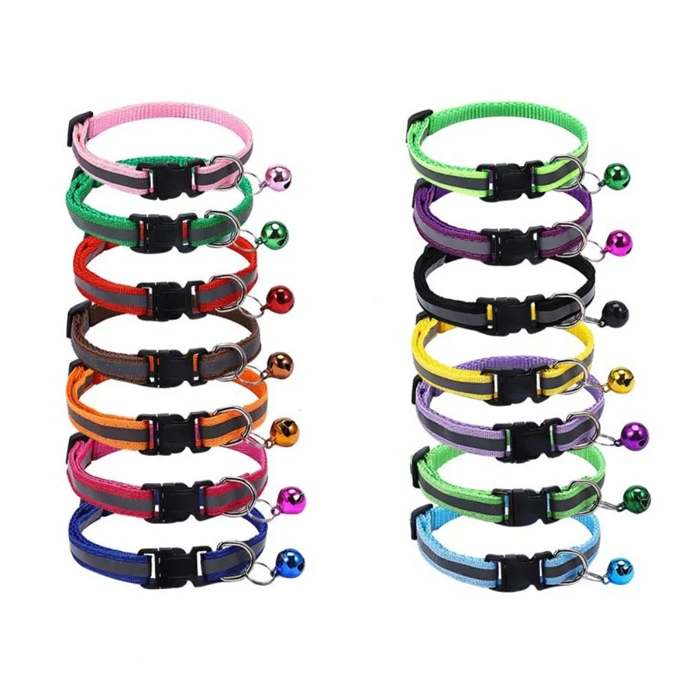 

Black Buckle Reflective Dog Collar with Bell for Pets Adjustable Cat Collar for Small Dogs Outdoor Walking Safety Gear