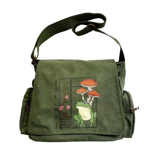 Bolso de hombro con estampado de elementos japoneses de la naturaleza, bandolera Unisex de gran capacidad, bandolera con múltiples bolsillos para ir al trabajo