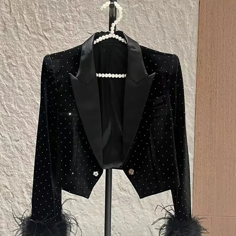 

New Shiny Loose Joker Temperament Spring Autumn Women's Short Coat Elegant Suit V-Neck Tassel Unique Short Office Women's Coat