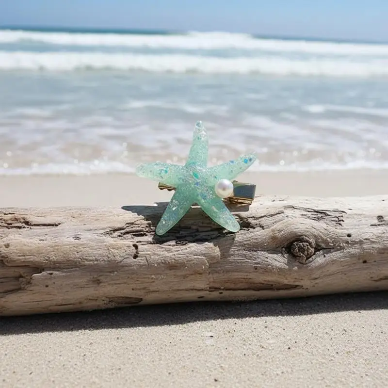 Starfish Star Shell Hair Clips 2PCS Set Cute Non-slip Duckbill Hairpins for Women Beach Wedding Bridal Hair Decor