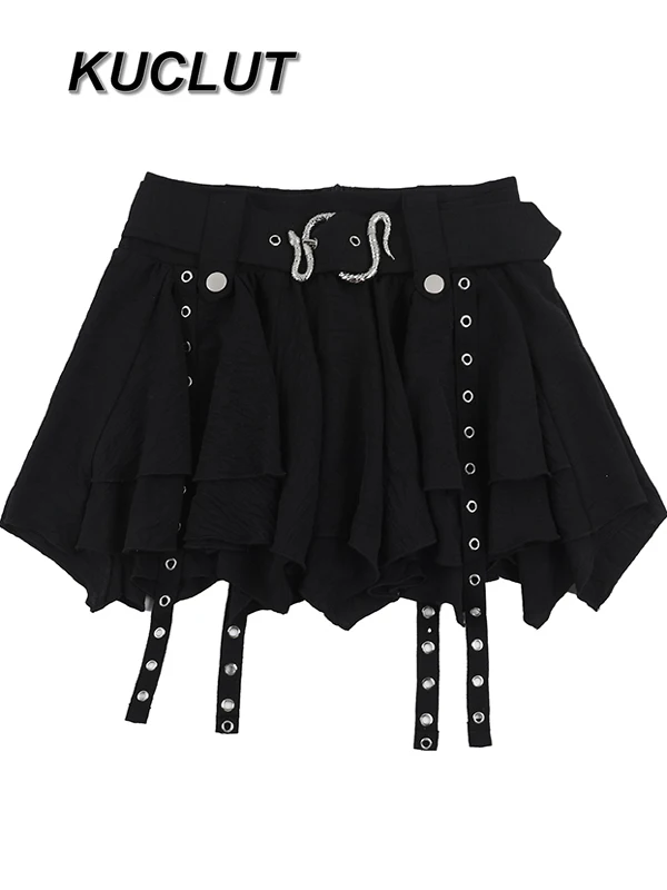 Solid Color Fashion Black Irregular Skirt Female Goth Y2k Punk Style Subculture Short Casual Skirts for Women 2025 Summer