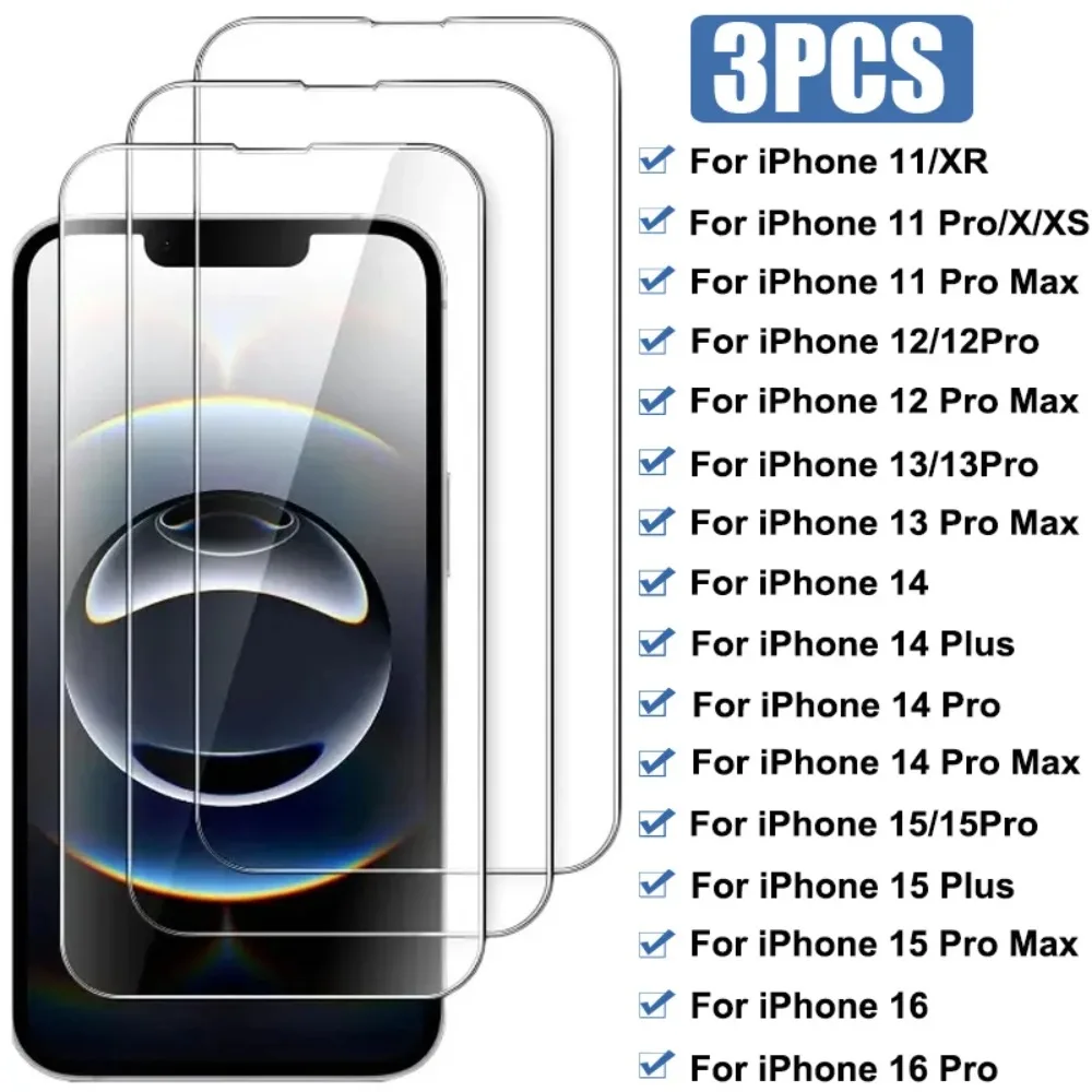 

3PCS Tempered Glass For iPhone 16E 17 15 14 13 Pro Max Mini 15 Plus Screen Protector on for iPhone 11 12 16 Pro Xr Xs Max Glass