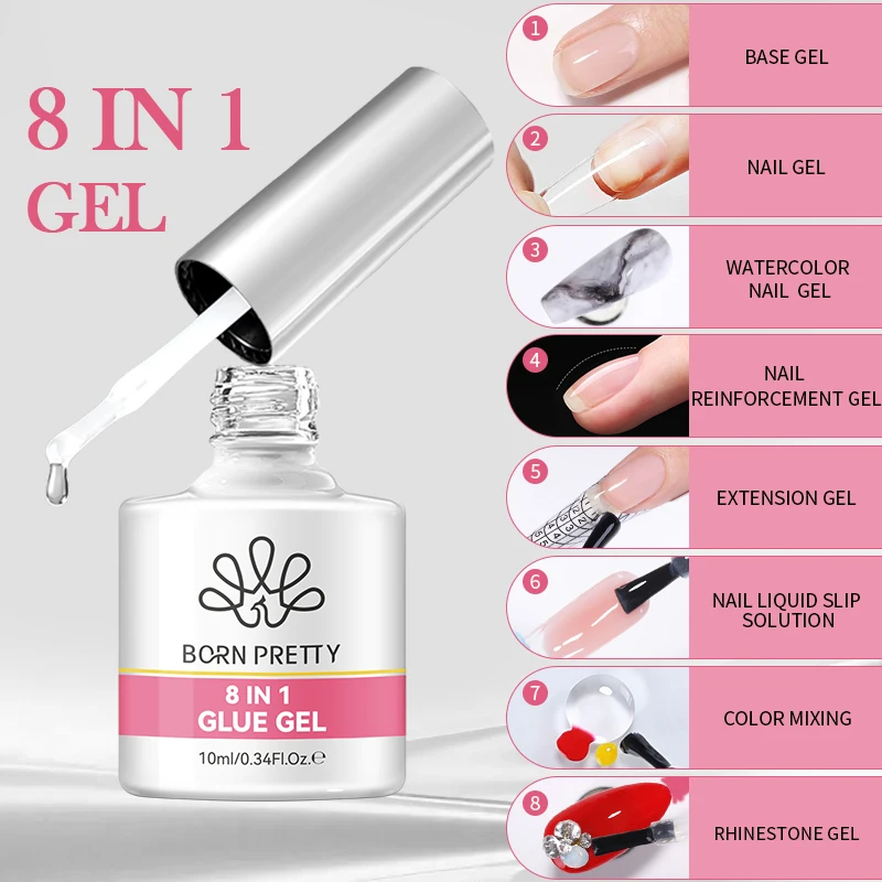 Born pretty 10ml 8 em 1 cola de unha gel esmalte espessura transparente função semipermanente gel uv embeber fora do gel de cor do prego