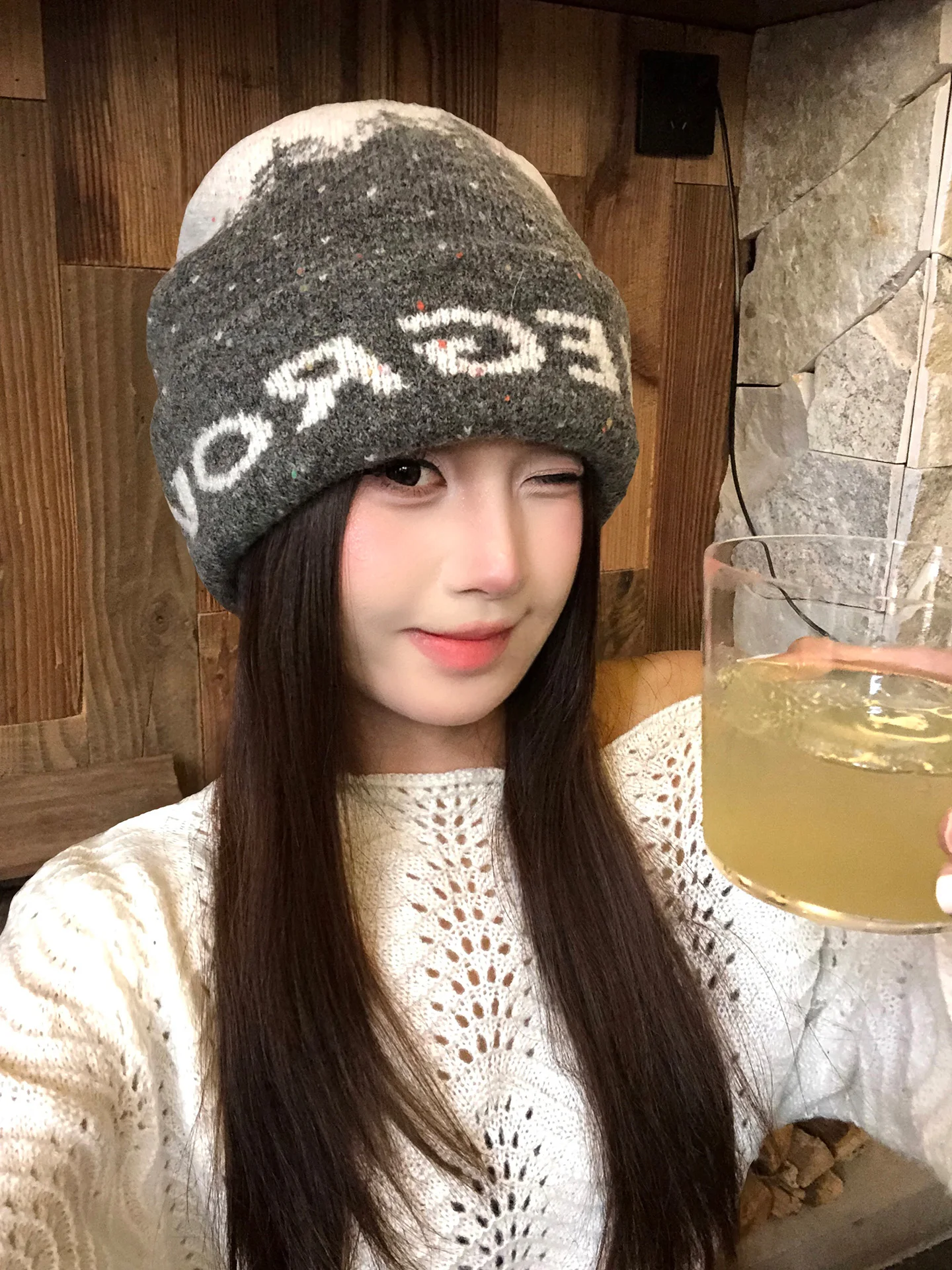 Autumn Winter Knitted Woolen Hat Women's Large Circumference Ear Protection Warmth Fleece Letter Pattern Tassel Cap