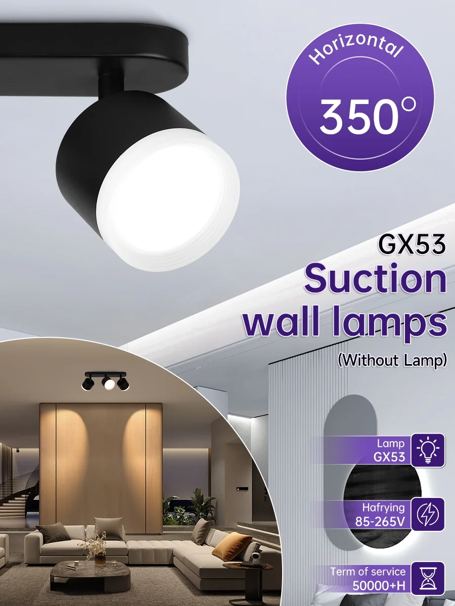 Modern LED Ceiling Light with GX53 Bulb Wall Light Black - Energy Saving, Living Room, Bedroom, Kitchen, Easy Installation