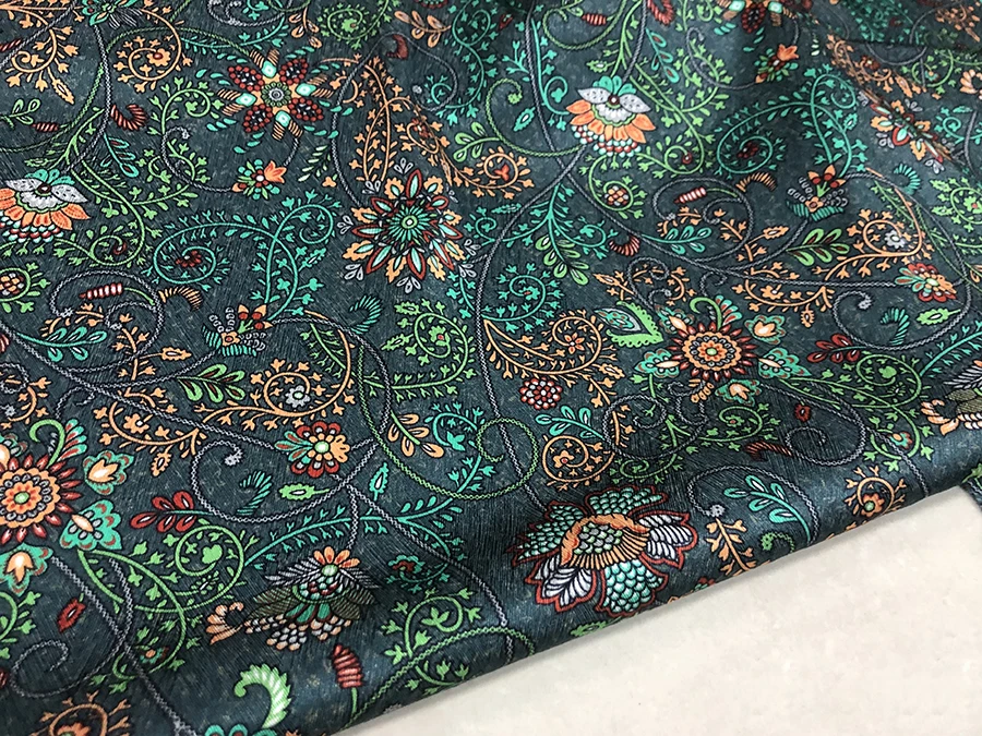 19 Momme High Quality Real Silk Sandbosatin Fashion Cloth Vintage Flowers Totem Inkjet Designer Fabric