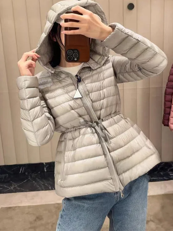 

Ultra-Light Women's down Jaet Ultra-Soft Fabric Hooded Waist-Cinching Casual Sle White Goose down Warm Autumn Winter Oute...