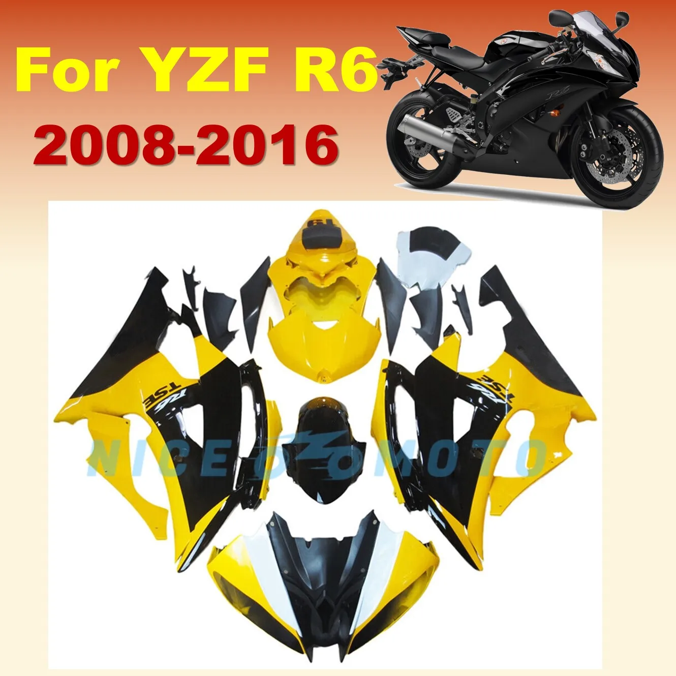 New Arrive Fairings For YAMAHA YZFR6 2008 2016 YZF R6 YZF-R6 08-16 R6 ABS Aftermarket Fairing Kit Yellow Black