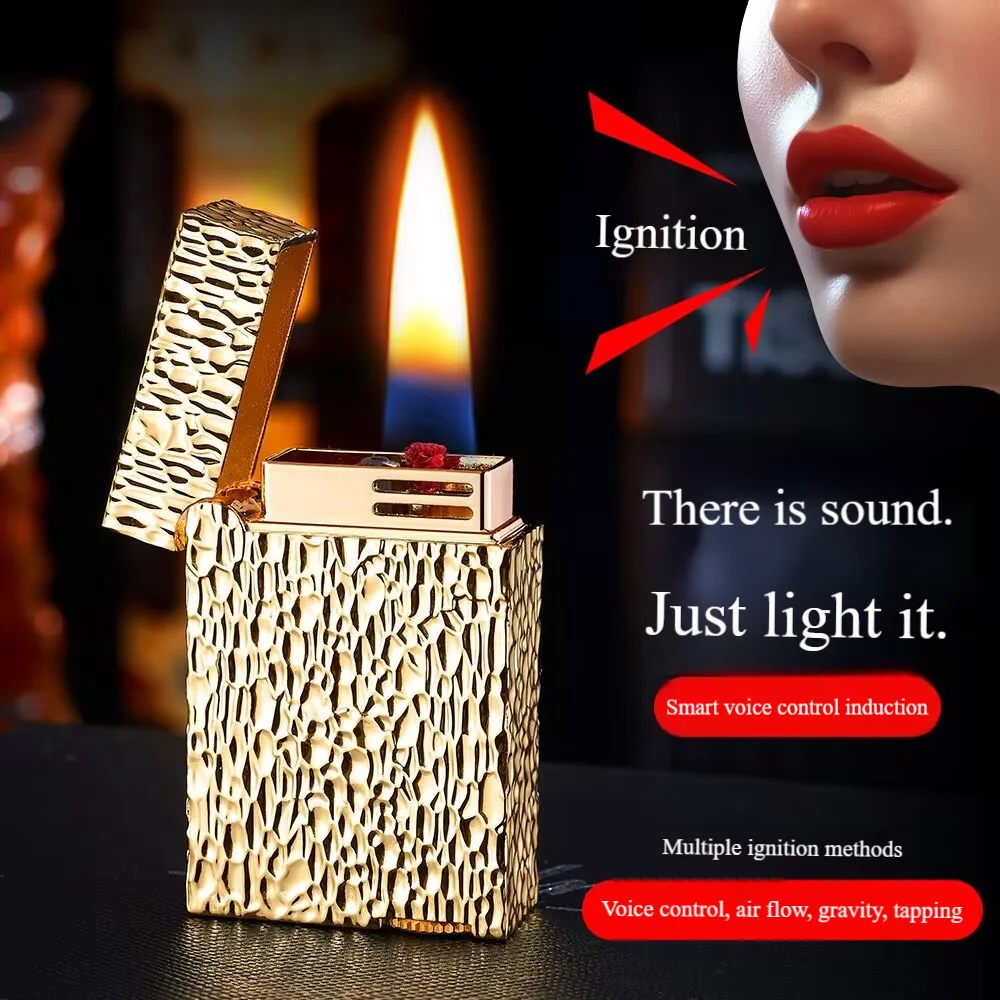 

Smart Voice Controlled Lighter Metal Crater Design Oil&Plasma Arc USB Windproof Cigarette Lighter Ideal Gift Tech Enthusiasts