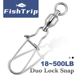 FishTrip Ball Bearing Swivels With CRANE DUO LOCK SNAP Stainless Steel 20~100Pack Sea Fishing Connector Terminal Tackle