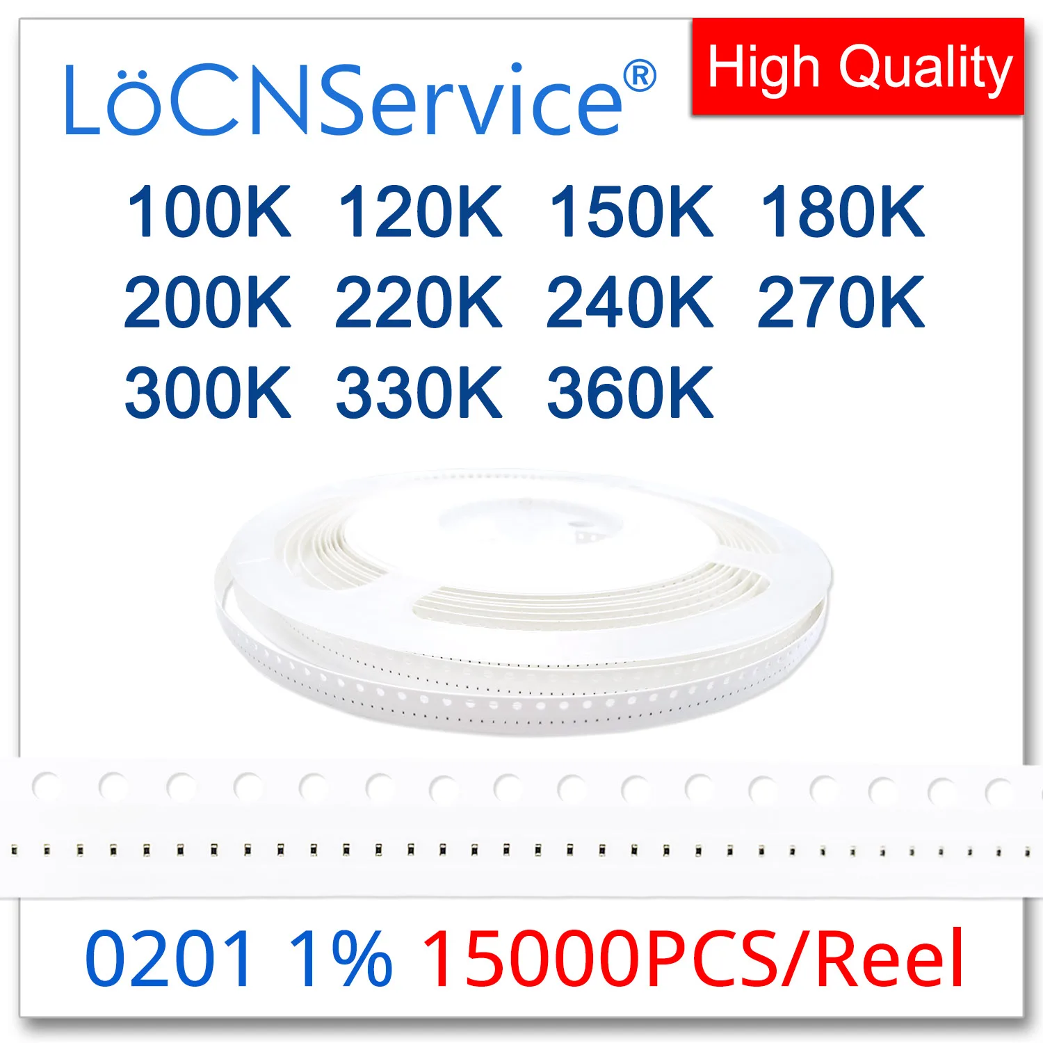 Servicio de localización 0201 F 1% 15000 piezas 100K 120K 150K 180K 200K 220K 240K 270K 300K 330K 360K smd resistencia OHM de alta calidad