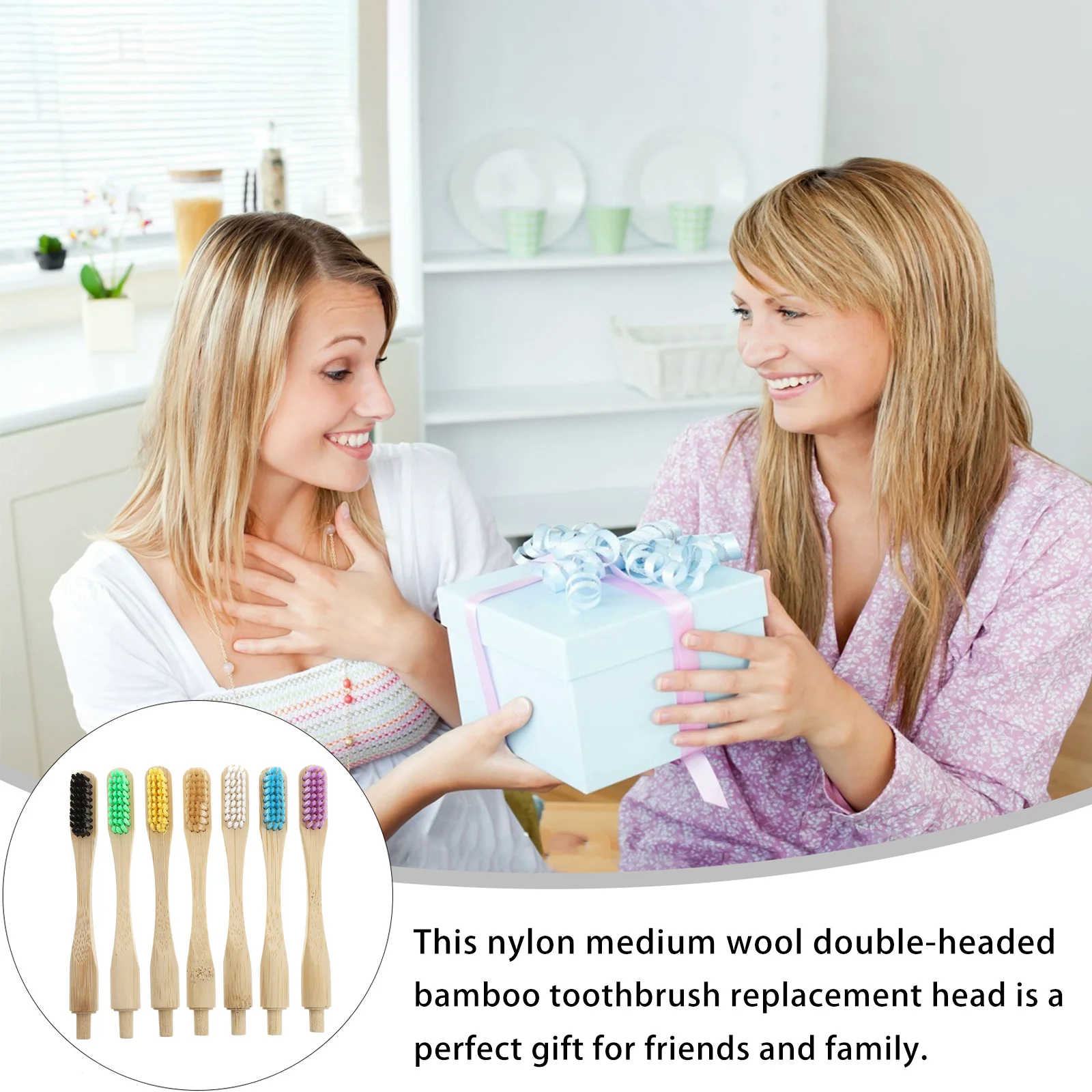 

7Pcs Replaceable Bamboo Toothbrush Heads Premium Nylon Bristles Biodegradable Eco Friendly Travel Home Use Oral Cleaning