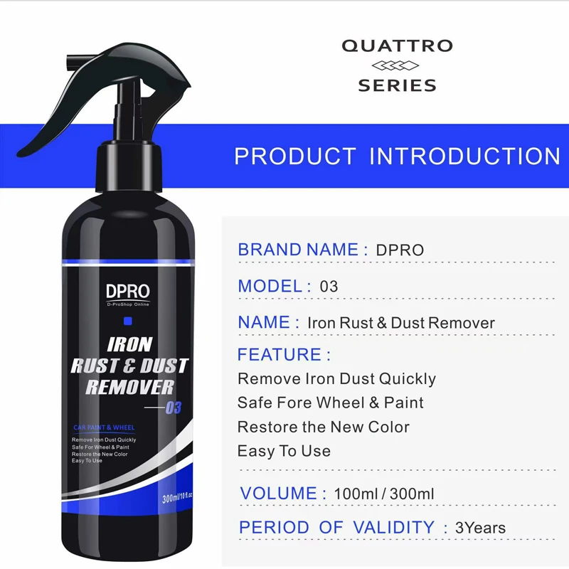 Dpro Car Iron Rust Remover Spray Paint Wheel Metal Iron Powder Multi-Purpose Cleaner Rims Care Tire Washing Car Detailing VM-03