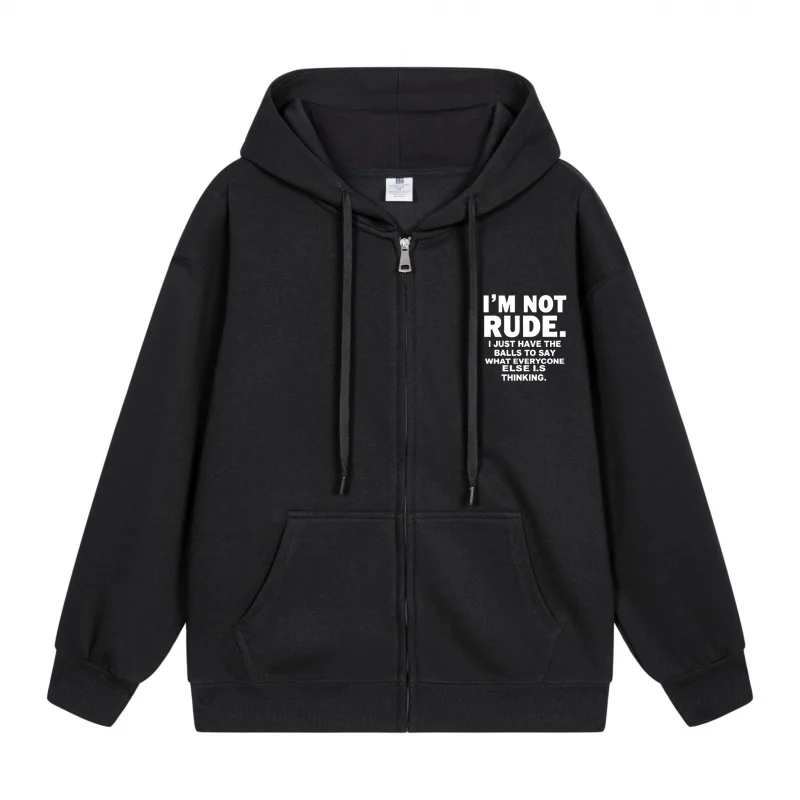 

Мужская толстовка на молнии I Am Not Rude Design 2025 Новый стиль Повседневный стиль для пар Повседневный и свободный