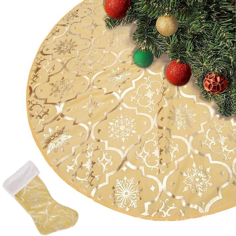 48 Inch Christmas Tree Skirt Xmas Soft Cover Mat Decor Snowflake Collar Farmhouse Tree Skirt Durable Easy Install