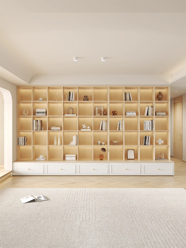 

Solid Wood Bookshelf Living Room to the Top Full Wall Bookcase Library Modern Light Luxury Home Bookcase to the Top