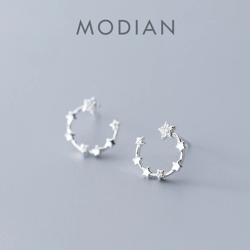 Modian 100% 925 srebro wykwintne okrągłe gwiazdy stadniny kolczyki dla kobiet różowe złoto kolor moda srebro biżuteria