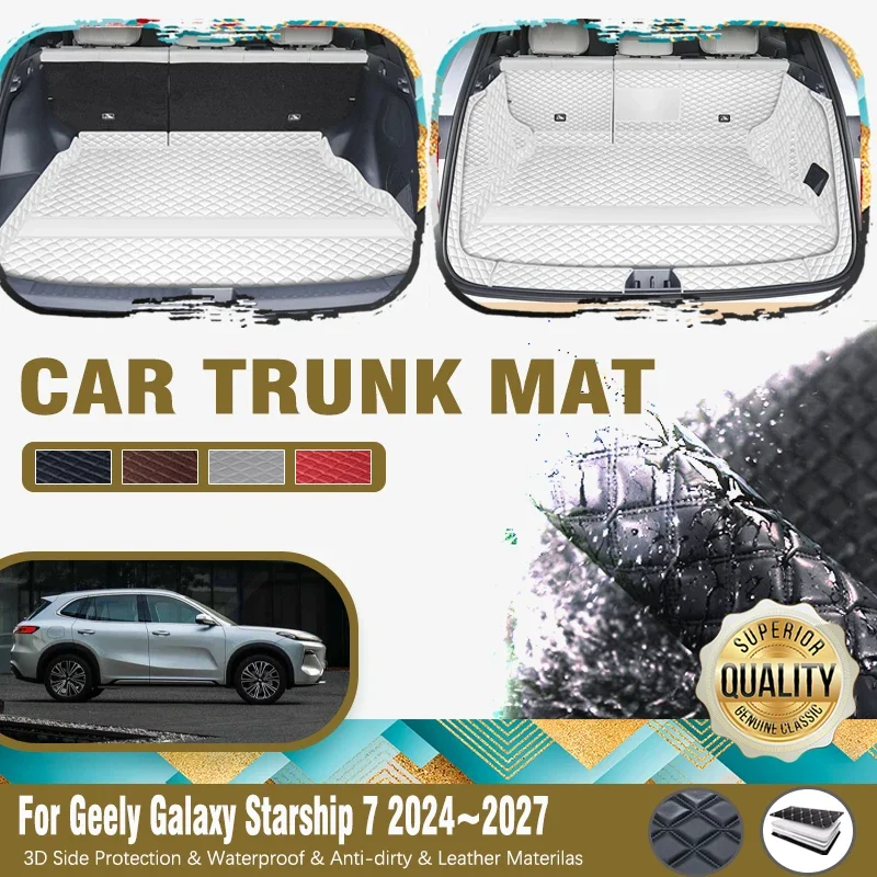 Car Trunk Mats For Geely Galaxy Starship 7 EM-i P145 2024 2025 2026 2027 Leather Cargo Liner Covers Boot Carpet Auto Accessories