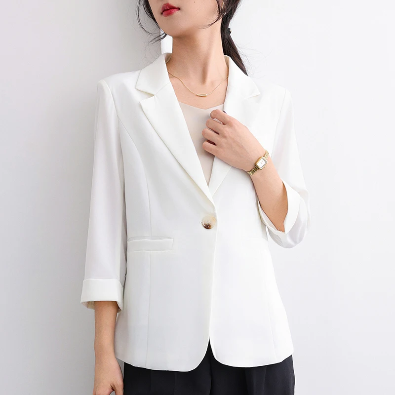 Customization Summer Lightweight Women'S Blazer Elegant Suit Jacket Simple Casual Solid Color Versatile Short Three-Quarter Slee