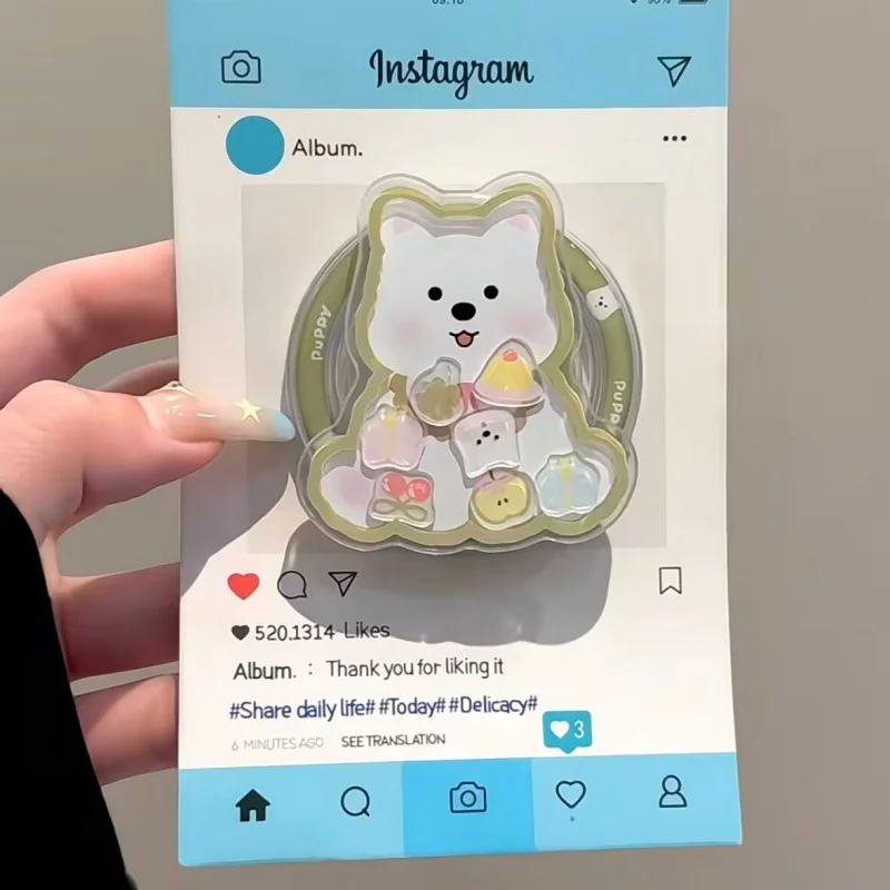 

Korea Cute Cartoon Quicksand Puppy for Magsafe Griptok Holder Phone Finger Ring Stand Support for IPhone 15 Girl Bracket