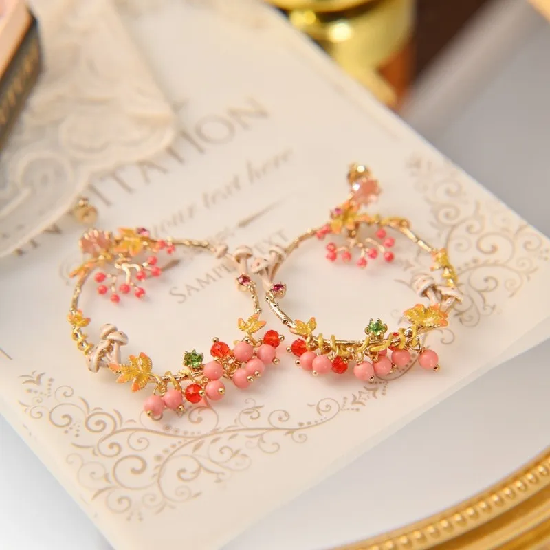 

GXGlint Enamel Flower Mushroom Dangle Earrings with Pearls Stainless Steel Women Big Earrings