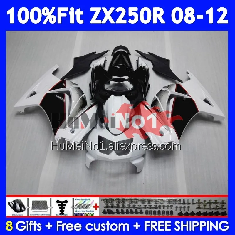 Body For KAWASAKI NINJA ZX250 White black ZX 250 R 250R 08 09 10 11 12 231No.2 ZX250R ZX-250 2008 2009 2010 2011 2012 Fairing