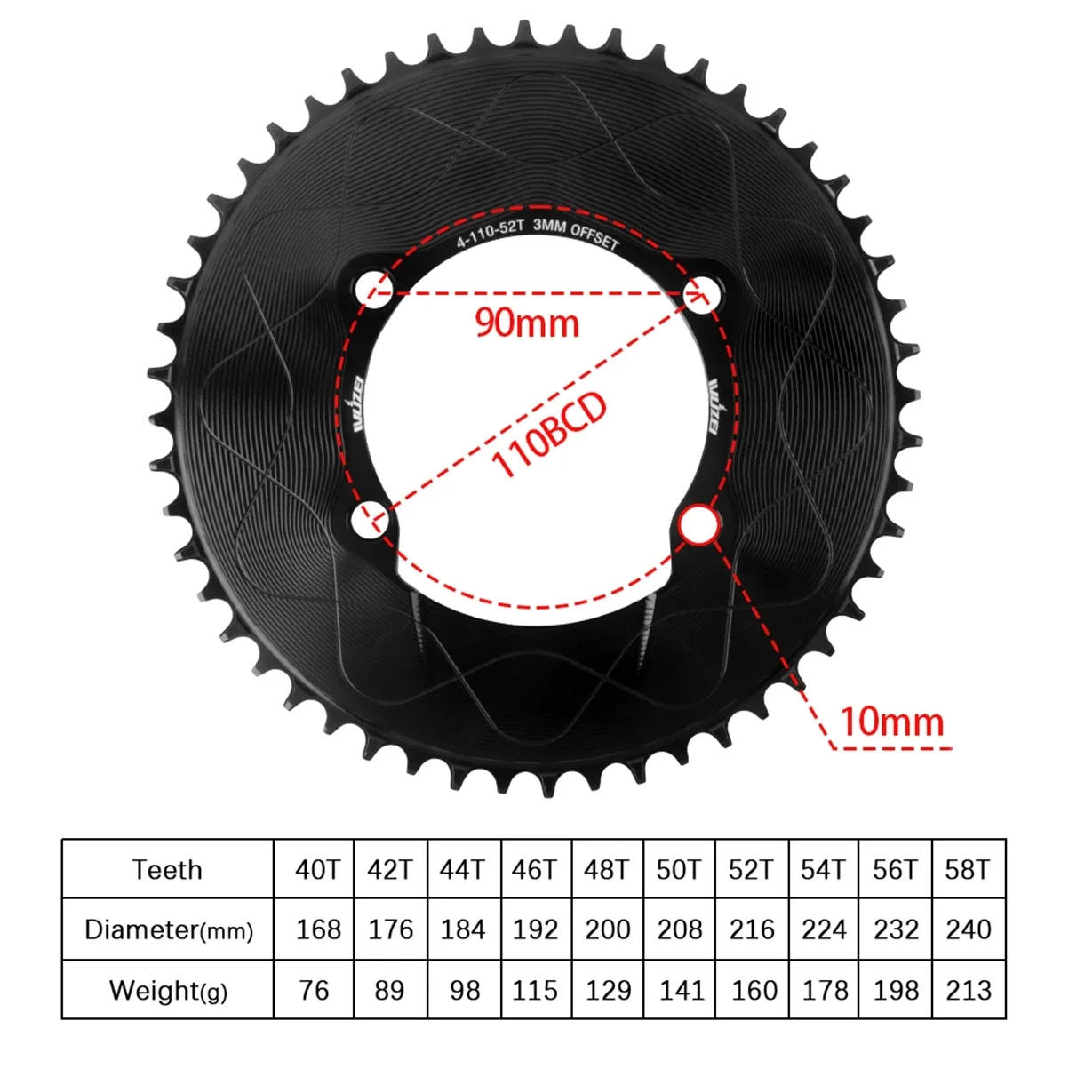 WUZEI Rennrad-Kettenblatt 110BCD 40T-58T Schmal-Breit-Kettenrad für Shimano R7000 R8000 R9100 Fahrradteile 8-12-Gang – Detail 6