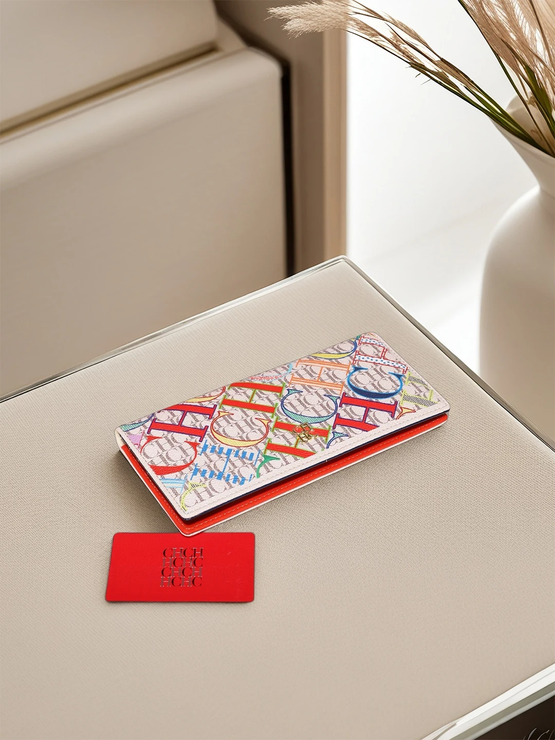 CH Damen Alltags-Geldbörse, bunt, Monogramm, Gold-Logo, mehrere Kartenfächer, Reißverschluss-Münzfach, Druckknopfverschluss, All-Match-Geldbörse – Detail 1