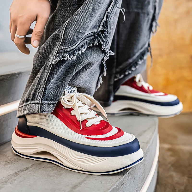 

Повседневная спортивная обувь. Модные мужские кроссовки большого размера на толстой подошве, увеличивающие рост, с цветными блоками, на мягкой подошве.