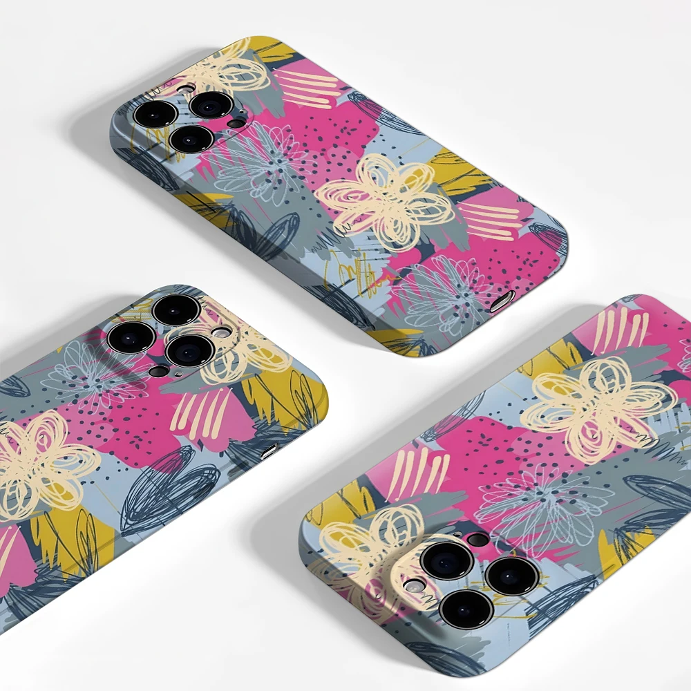 추상적인 꽃무늬 아이폰17 필수템 폰케이스 아이폰 17 16 15 14 13 12 11 프로 맥스 플러스 이중 레이어 백커버