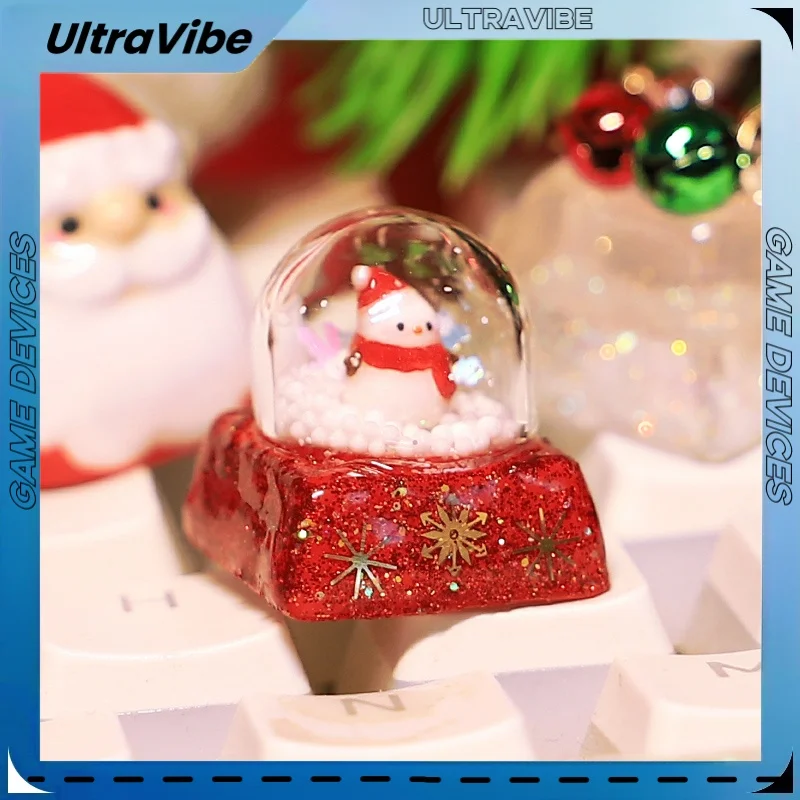 New Christmas Theme Personalized Keycaps ESC Translucent Customized Snowman Resin Keycaps Bells Cross Axis Atmosphere Gifts