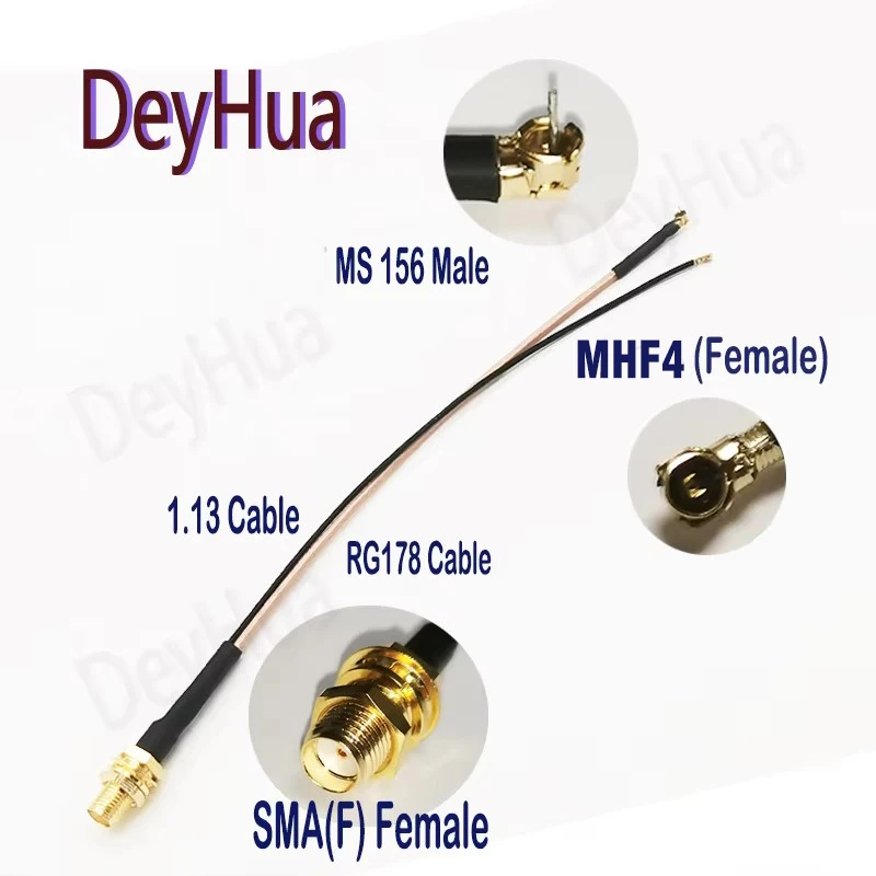 SMA หญิง MS156 ชาย + IPX4 MHF4 หญิง RG178 RF1.13 สายเสาอากาศขยายจัมเปอร์ Pigtail,1PCS